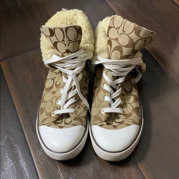 Coach Shoes - Coach Monogram Sherpa High Top Sneakers sz 10
